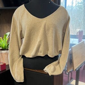 Forever 21 Tan Cropped V-Neck Sweater